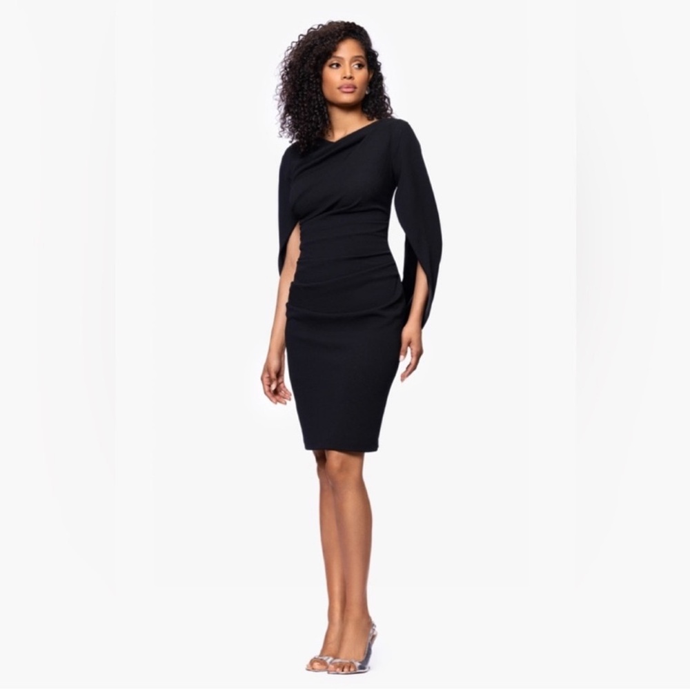 Betsy & Adam Jordan Short Scuba Crepe Draped Back Dress Size 6 Black‎